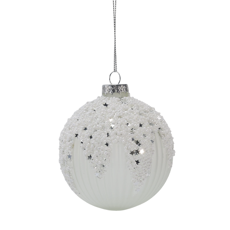 8cm Snowy Starry White & Silver Vánoční Skleněná koule Ornament (Jeden / Sada 3)