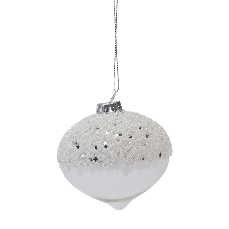 8cm Snowy Starry White & Silver Vánoční Skleněná koule Ornament (Jeden / Sada 3)