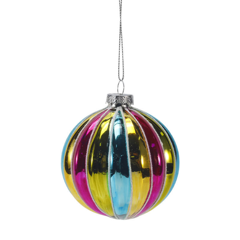 8cm Retro duhový proužek vánoční skleněná koule Ornament (jeden / sada 4 kusů)
