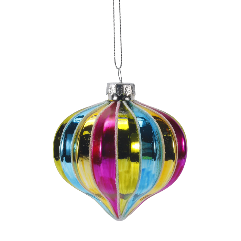 8cm Retro duhový proužek vánoční skleněná koule Ornament (jeden / sada 4 kusů)