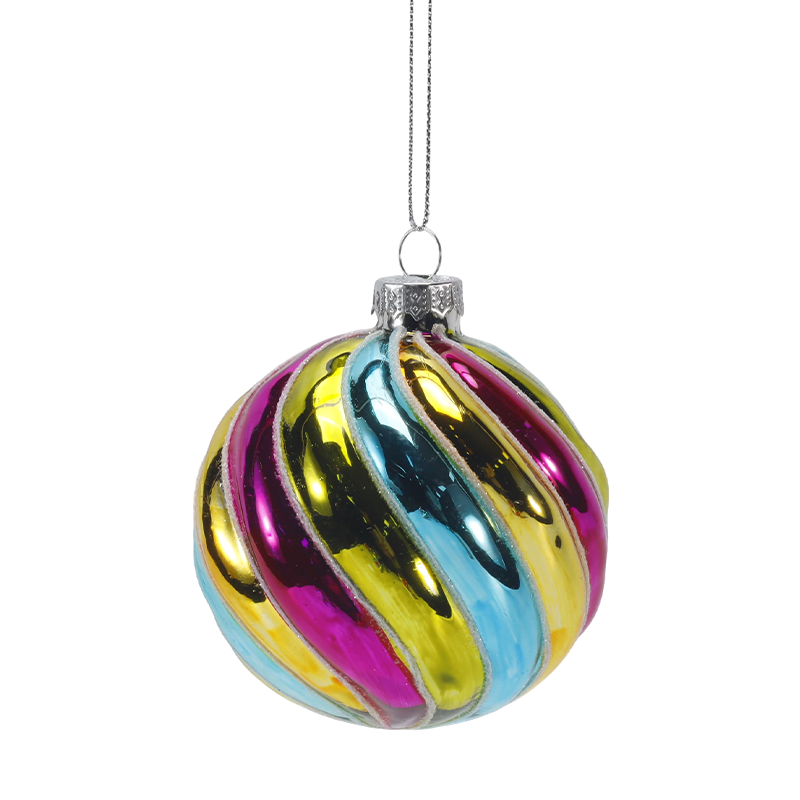 8cm Retro duhový proužek vánoční skleněná koule Ornament (jeden / sada 4 kusů)