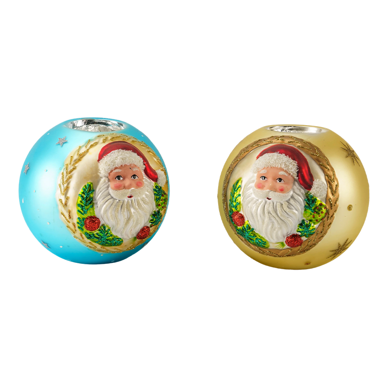 12*12Santa Claus embosovaný skleněný svícen