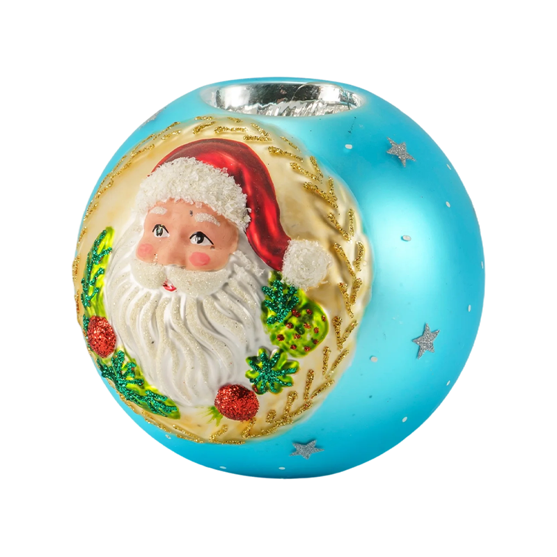 12*12Santa Claus embosovaný skleněný svícen
