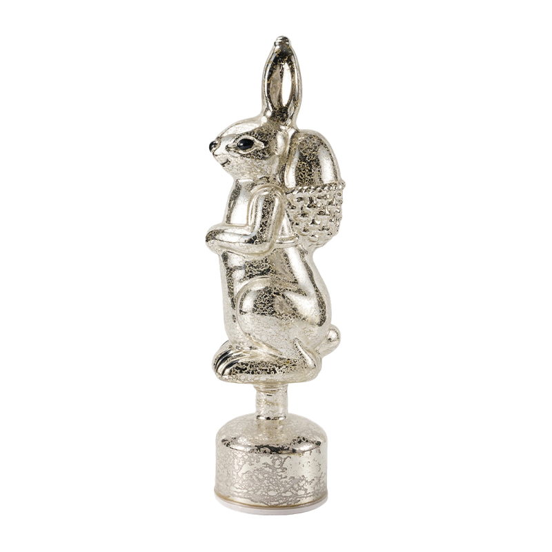 Vintage skleněná figurka králíka Mercury (stříbrná / starožitná bílá povrchová úprava)