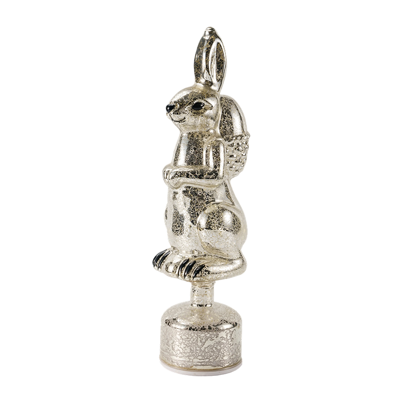 Vintage skleněná figurka králíka Mercury (stříbrná / starožitná bílá povrchová úprava)