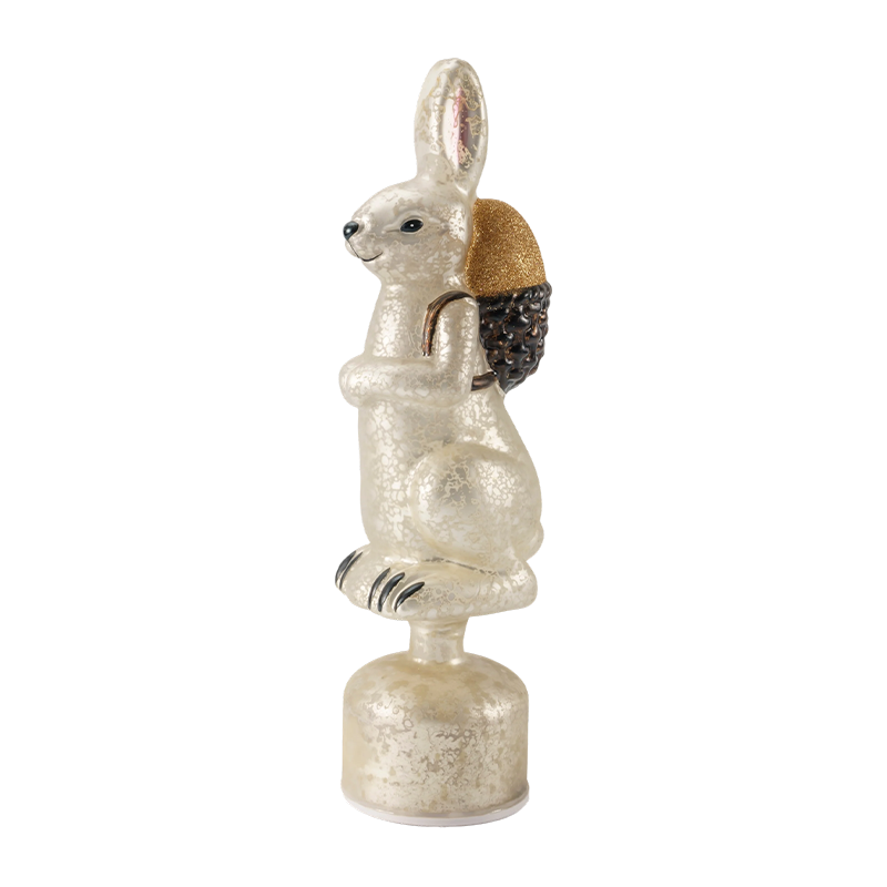 Vintage skleněná figurka králíka Mercury (stříbrná / starožitná bílá povrchová úprava)