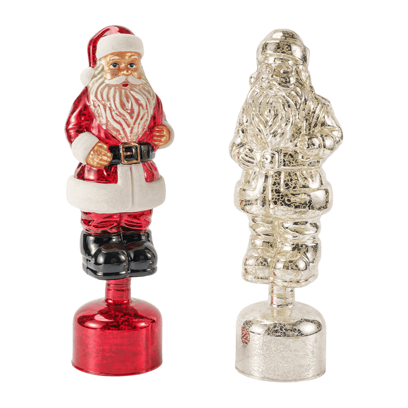 Vintage skleněná figurka Santa Clause Mercury (červená / stříbrná / světle zelená povrchová úprava)