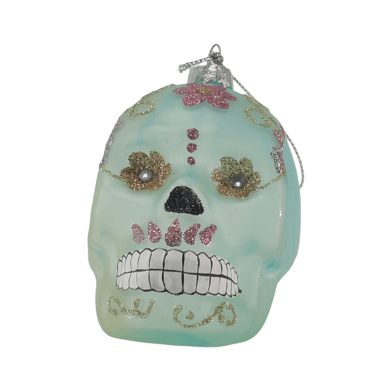Iridescent Skull Decor / Sugar Skull Glass Ornament Set