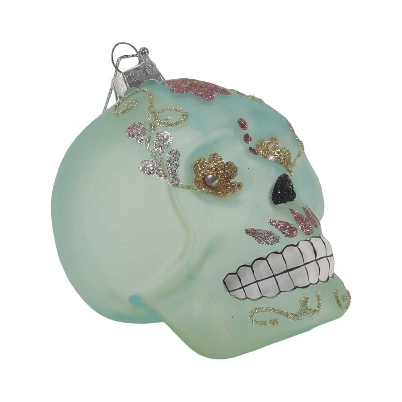 Iridescent Skull Decor / Sugar Skull Glass Ornament Set